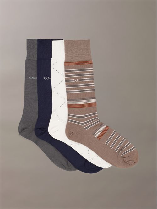 Calcetines-Calvin-Klein-Mercerized-Cotton-Blend-Crew-Paquete-4-Pares-Hombre-Multicolor-CKM253DR05-002